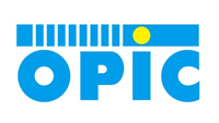 Blue OPIC logo with an yellow dot for the i